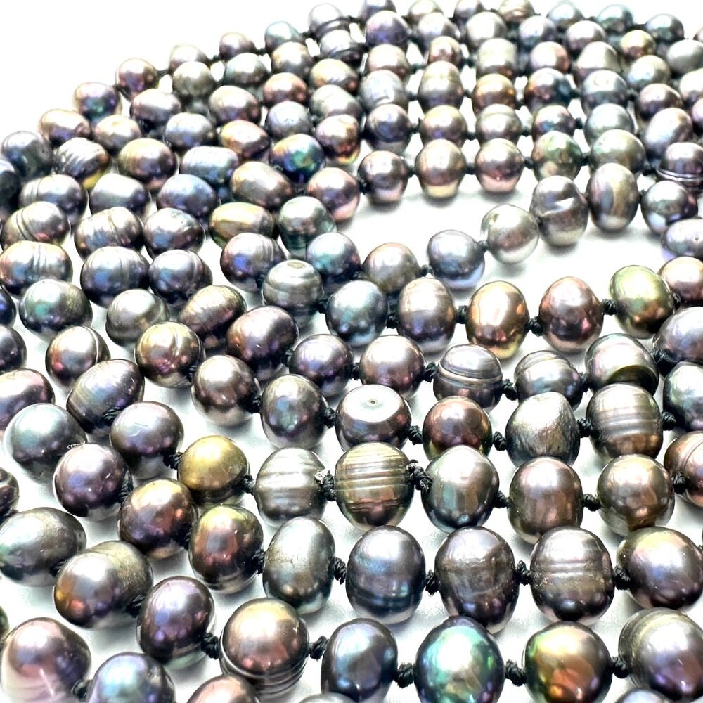 Vintage 66" Peacock Baroque Pearl Necklace — Hand-knotted, Lustrous & Fab — EUC - Picture 4 of 12